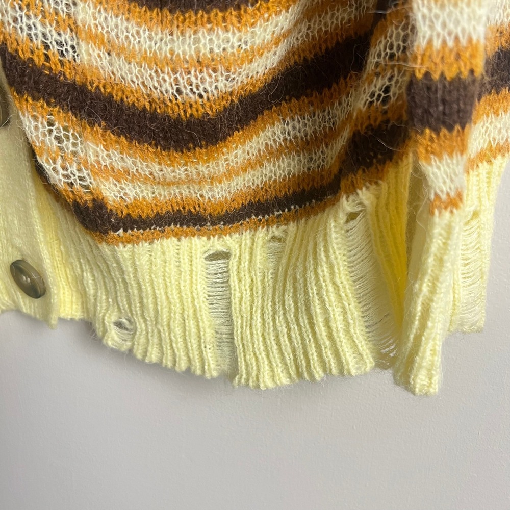 Striped Oversized Cardigan Sweater XL  Grunge Open Knit Brown Yellow Distressed - Picture 11 of 12